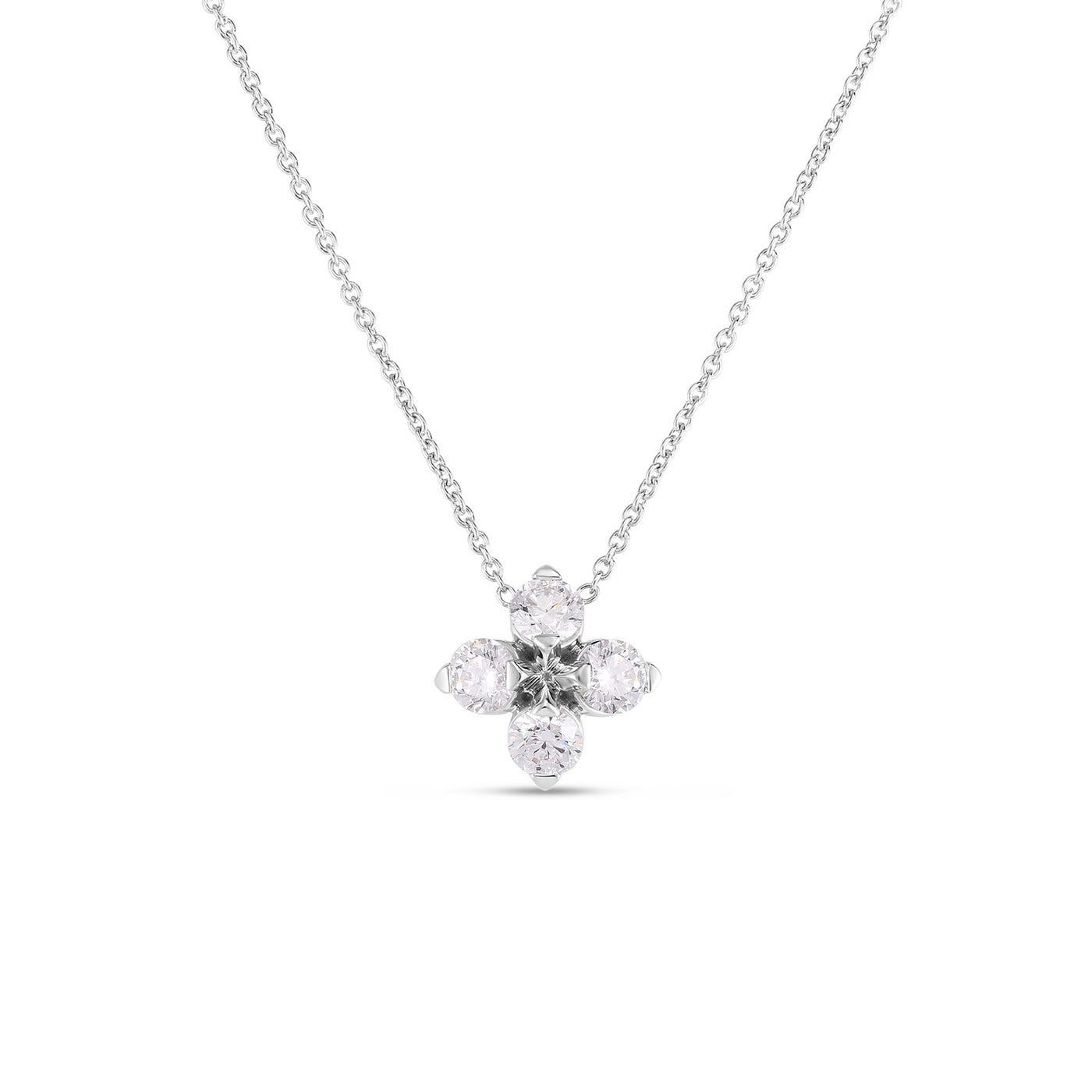 Roberto Coin 18k White Gold Love In Verona Diamond Flower Pendant Necklace – 111465AWCHX0