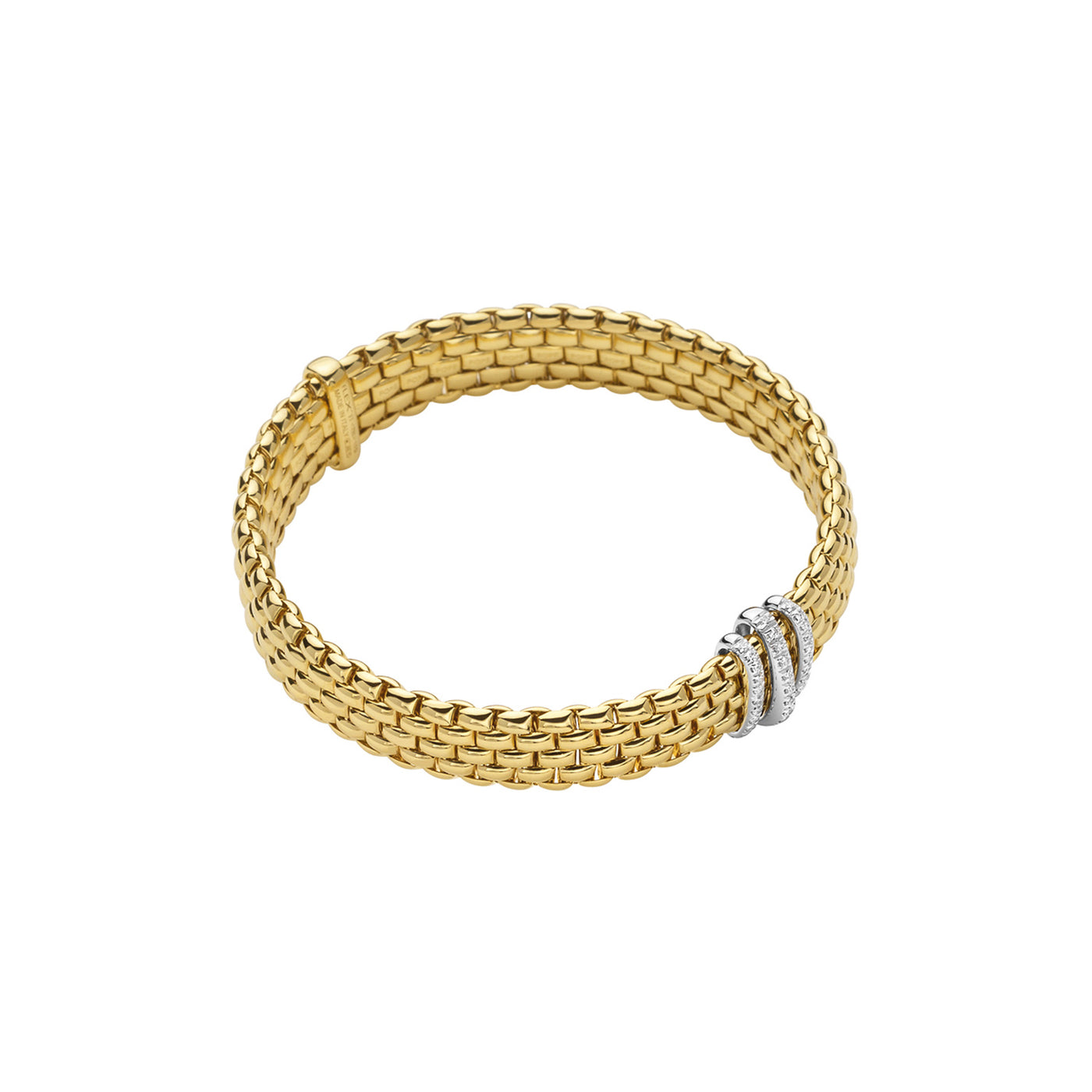 Fope 18k Yellow Gold Flex'It Stretch Bracelet with White Gold Three-Bar Diamond Rondel – 587B PAVEM