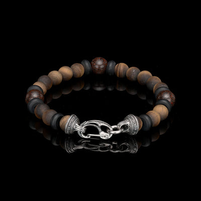 William Henry Dragon Fire Beaded Bracelet with Tiger Eye/Dinosaur Bone/Onyx – BB15 DB TE-LG